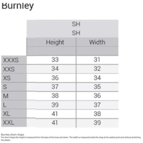 Equipage Burnley Short Chapsit Kokotaulukko